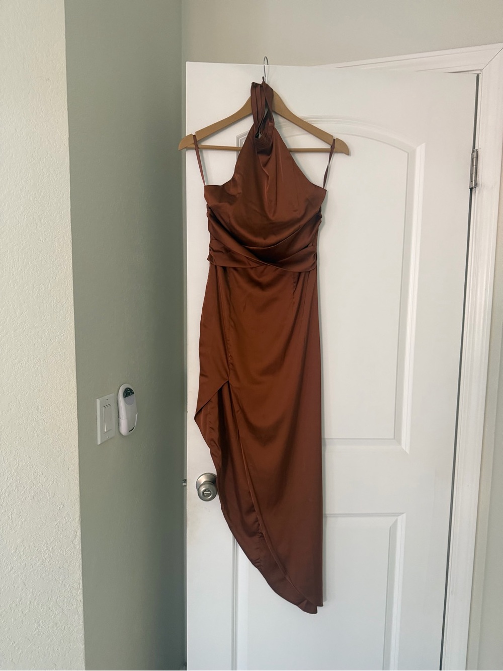 Brown Halter Satin Dress